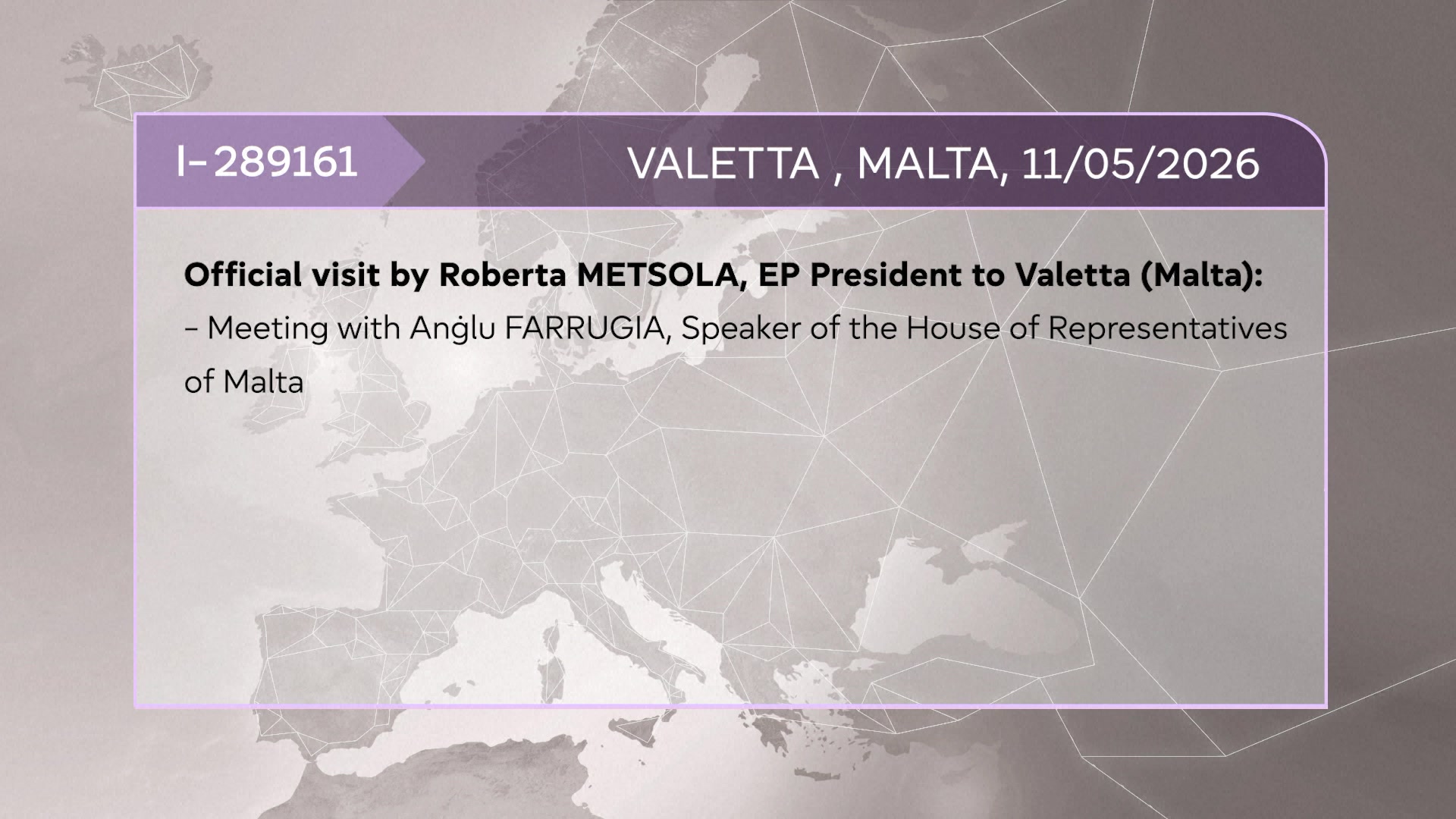 Official visit by Roberta METSOLA, EP President to Valletta (Malta): extracts from the meeting with Anġlu FARRUGIA, Speaker of the House of Representatives of Malta